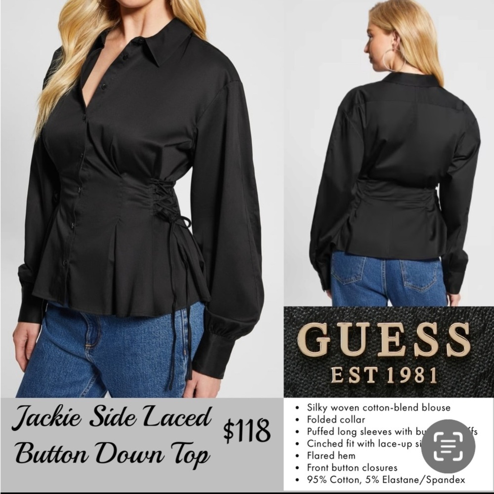 GUESS Black Jackie Side Laced Button Down Top